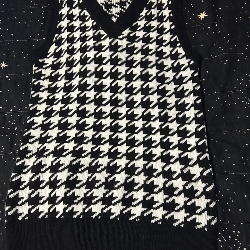 Black and White Houndstooth Sweater Vest